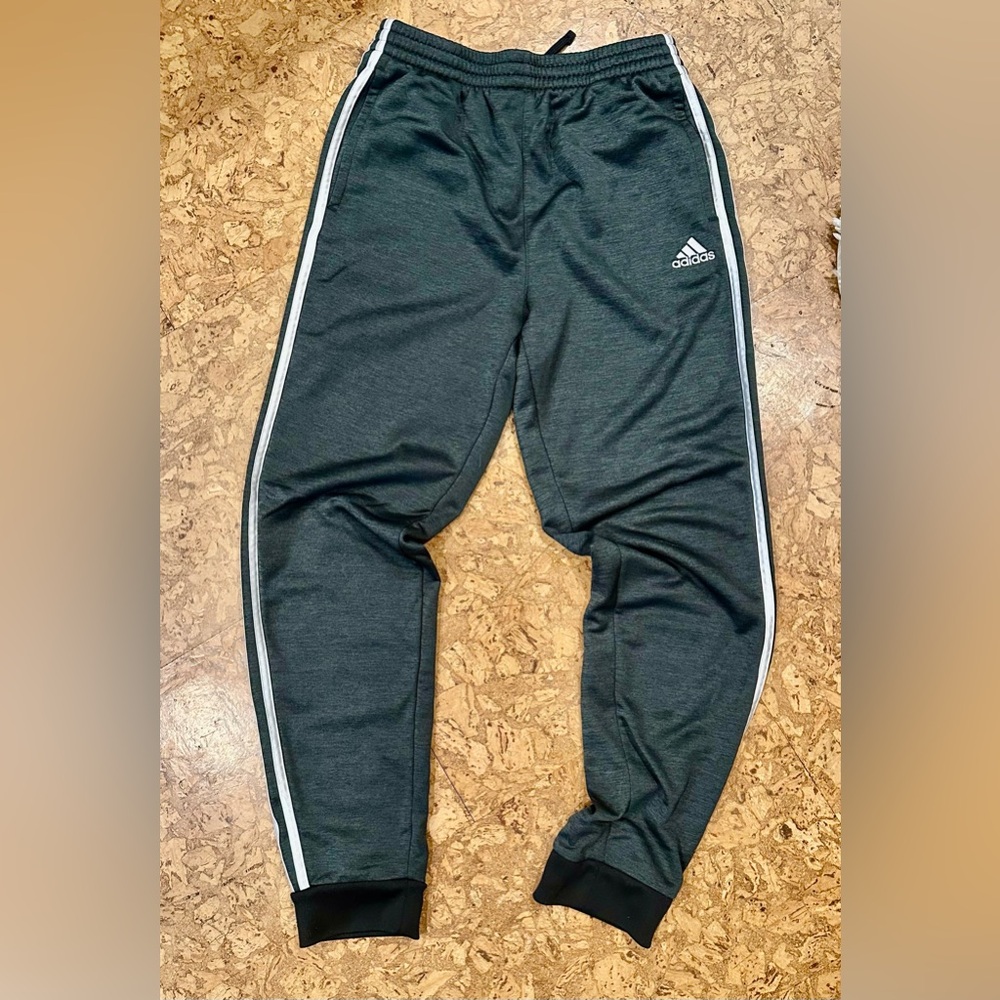 Adidas Gray Sweatpants with Elastic Cuffs and Tapered Legs